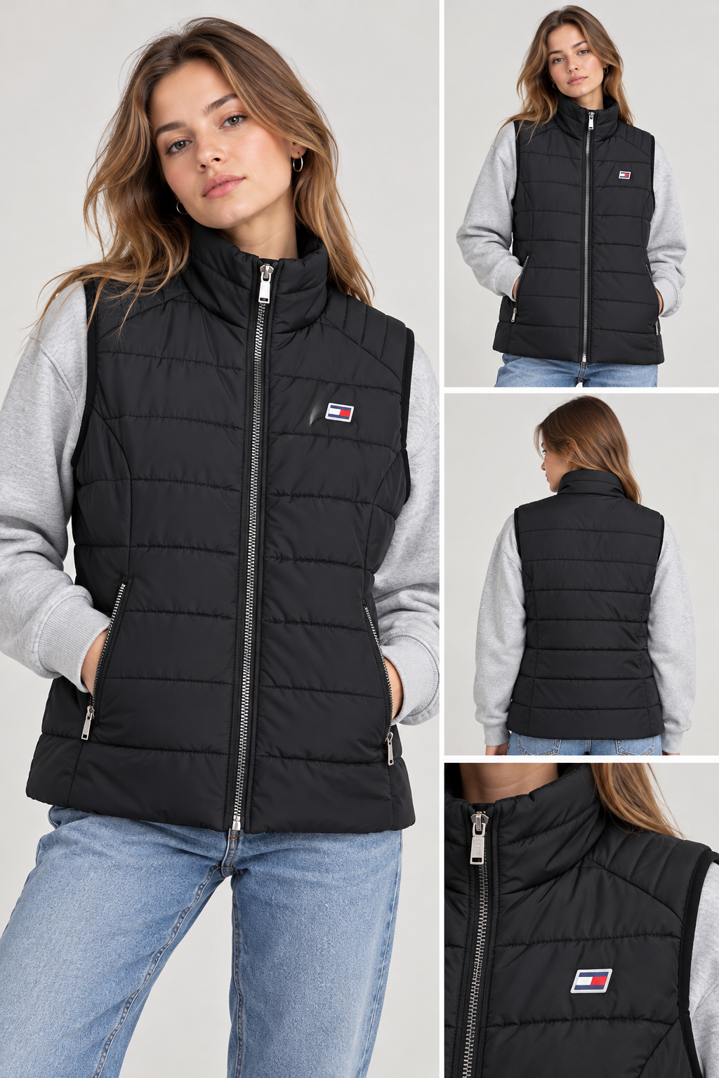Chaleco acolchado Tommy Hilfiger negro con banderita