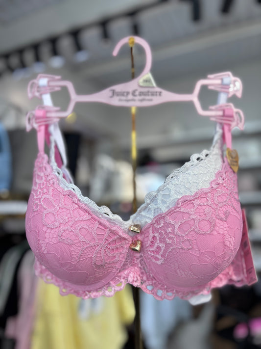 Brasier Juicy C rosa y blanco de encaje