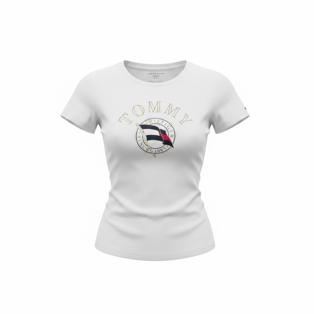 Playera Tommy H blanca con letras doradas