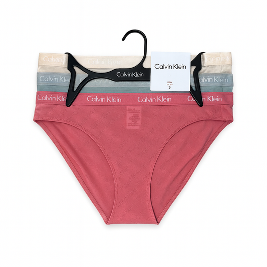 Panties Calvin k rosa, gris y durazno con transparencia y monogram 3pzs