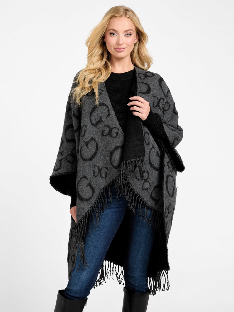 Poncho Guess gris con monogram negro