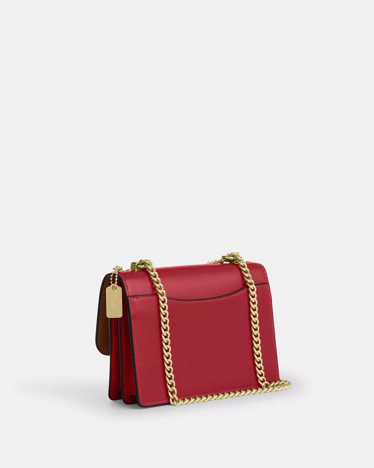 Crossbody Couch True roja, placa y strap de cadena dorada