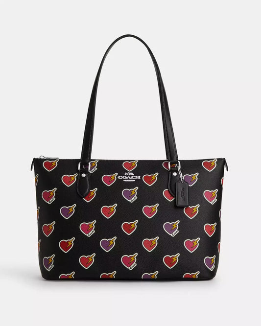 Coach Gallery Tote Bag Heart bolt Print negra