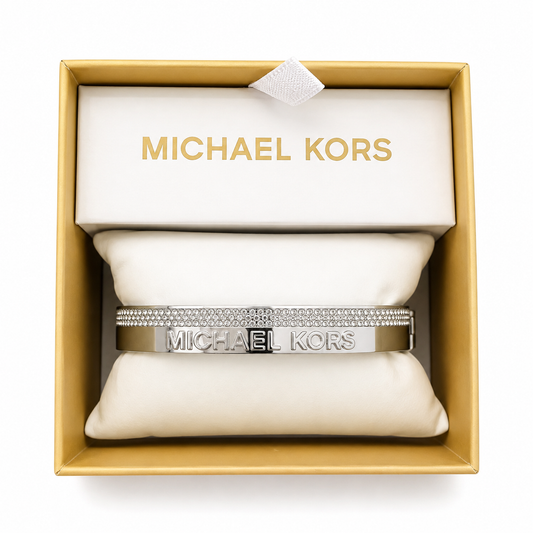 Brazalete Michael k plata con cristales y grabado