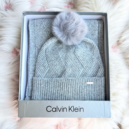Set Calvin K gris bufanda y gorro
