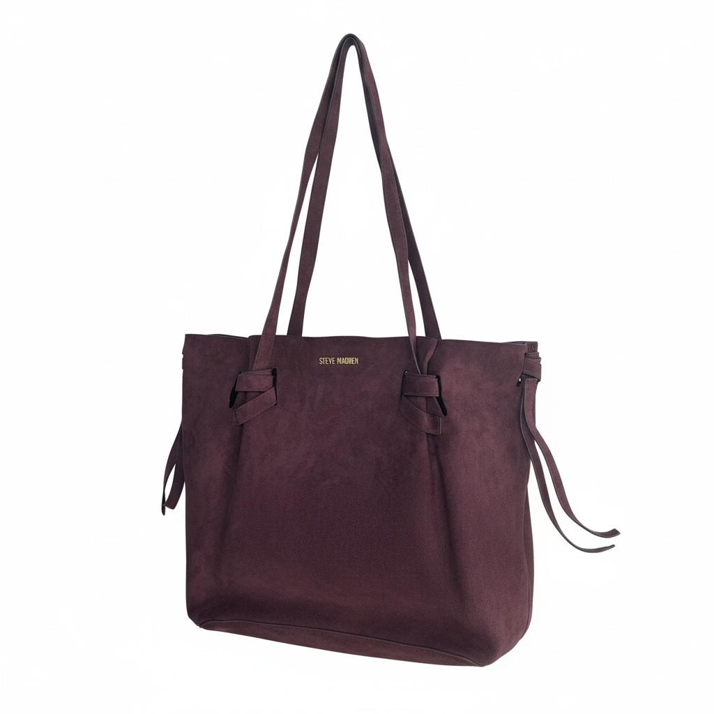Tote Steve M café con placa dorada y cosmetiquera