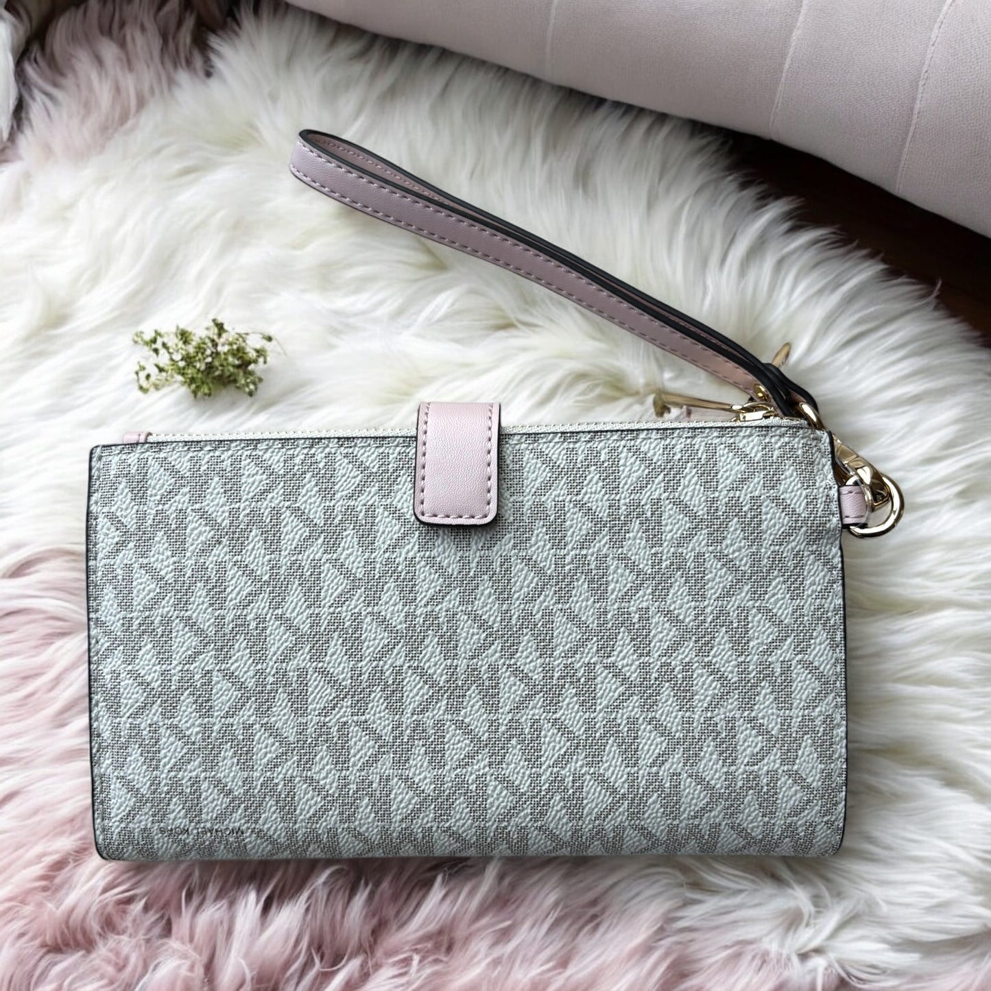 Cartera Michael k vanilla/rosa doble cierre
