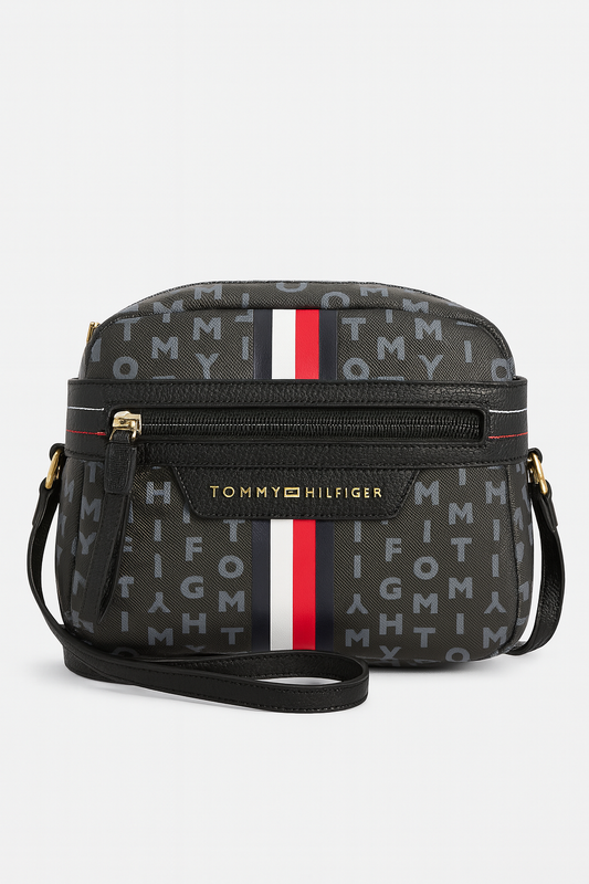 Crossbody Tommy H negra monogram letras
