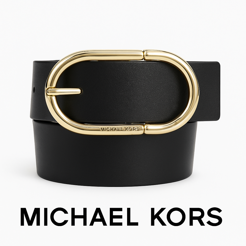 Cinturón Michael k negro hebilla grande dorada