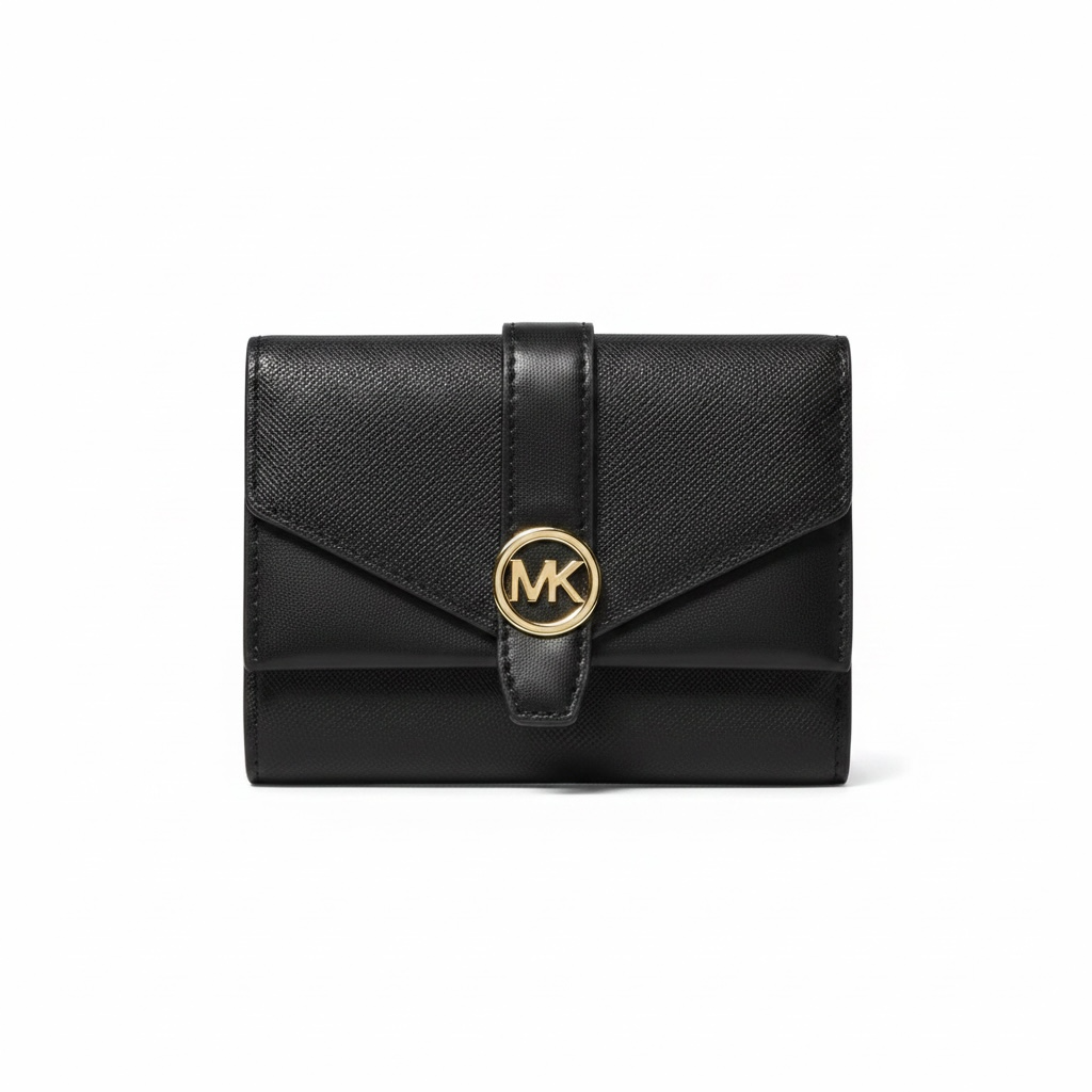 Cartera Michael k black negra logo dorado