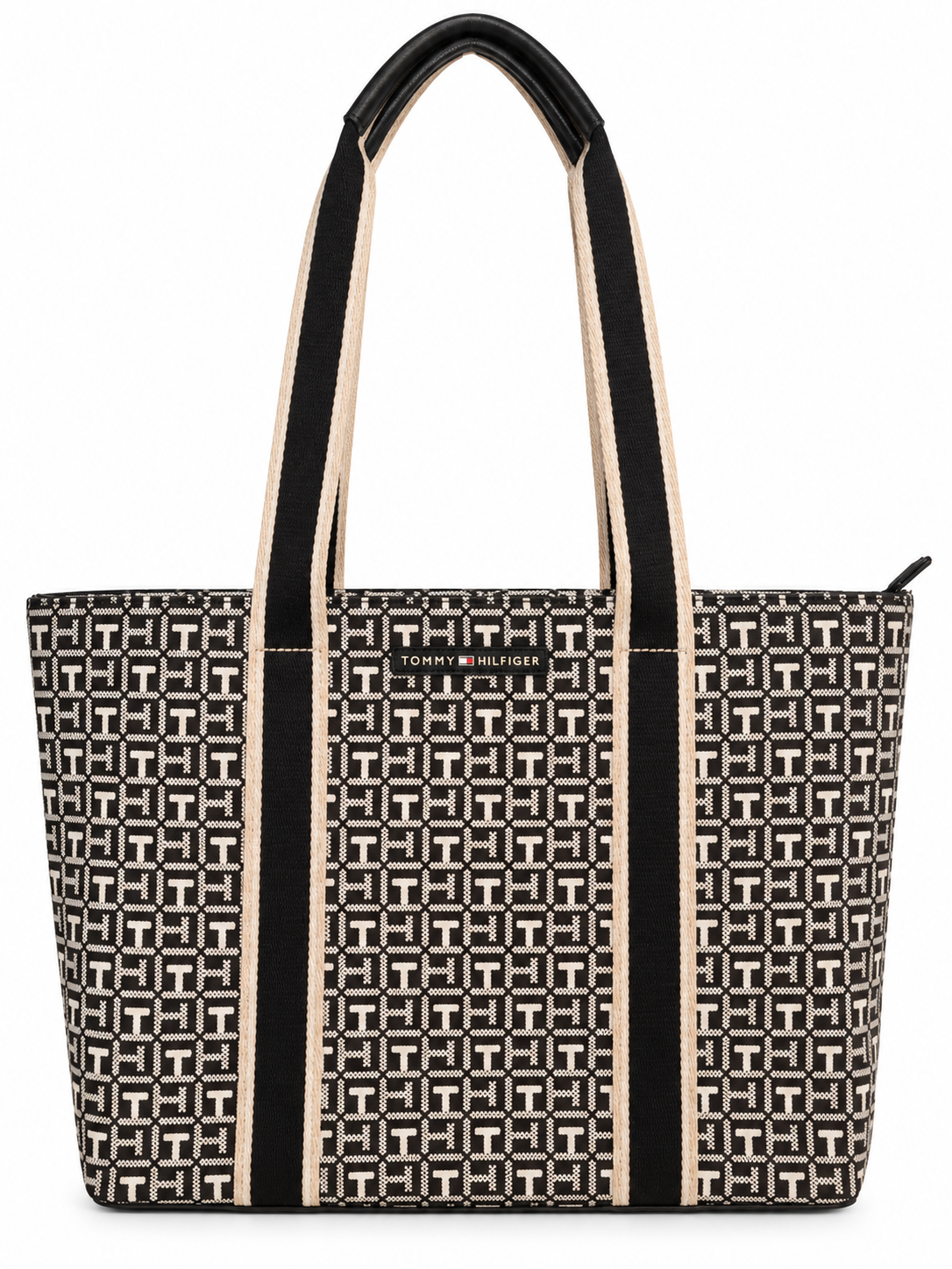 Tote Tommy h negra con blanco atrap de tela