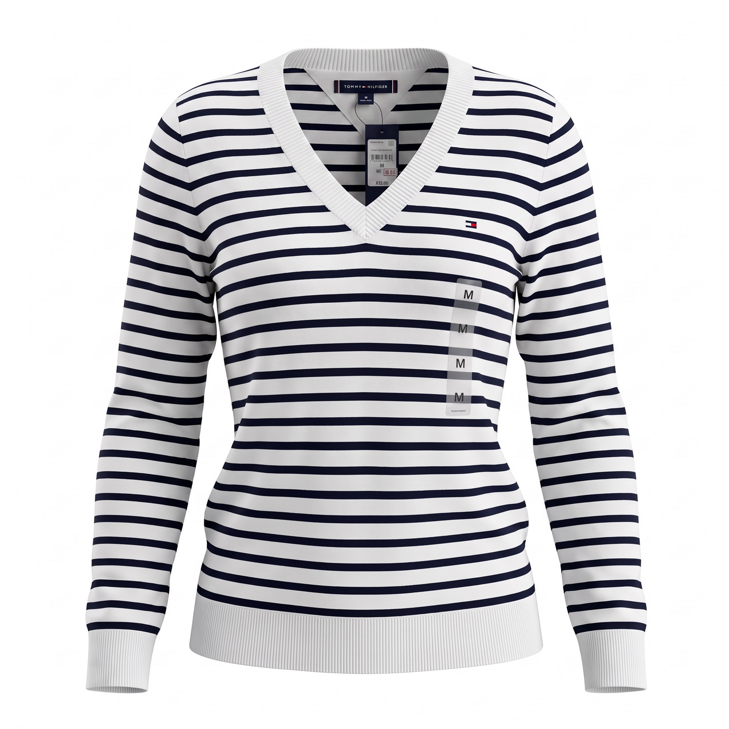 Suéter Tommy H blanco con rayas azules talla M