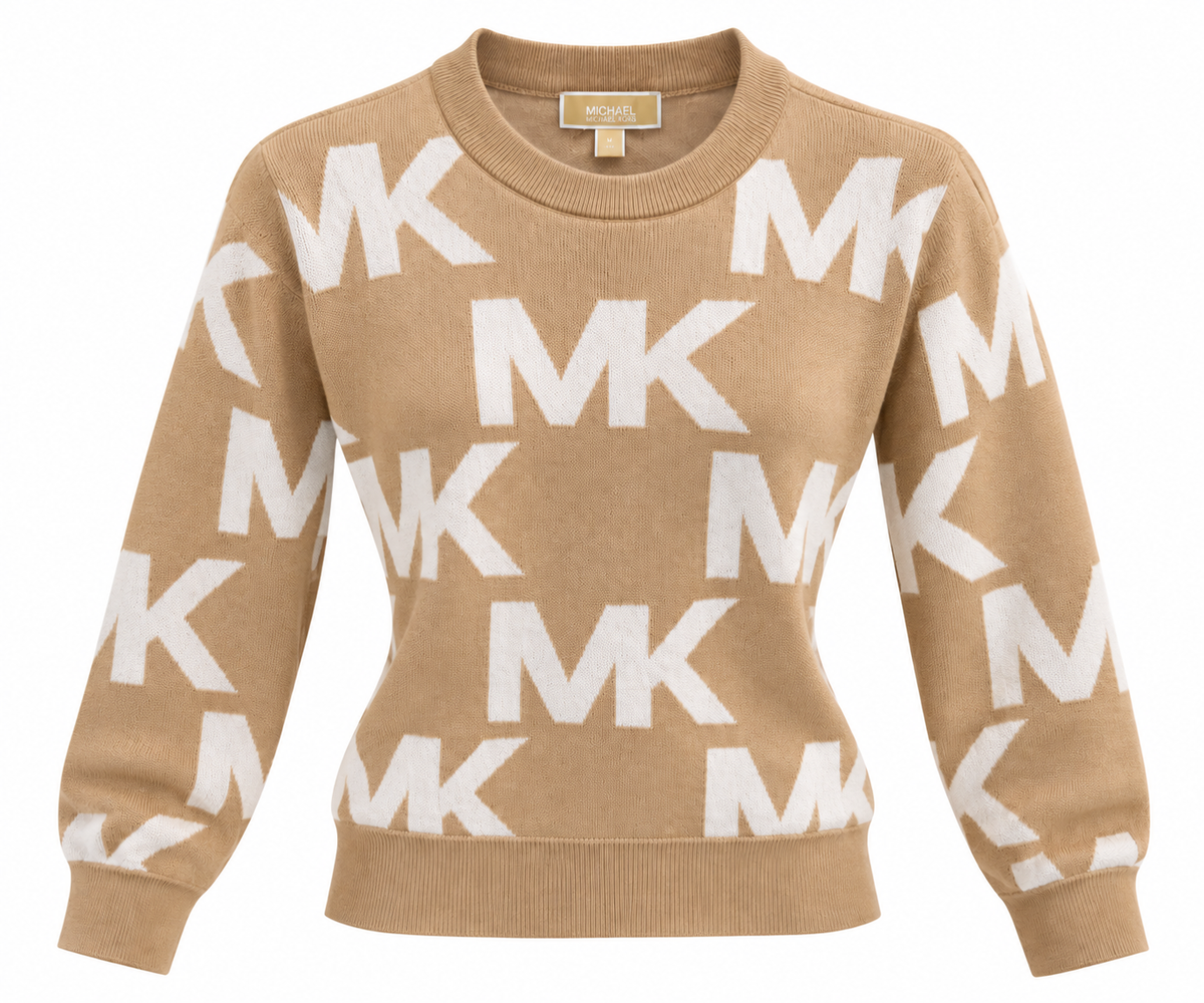 Suéter Michael k camel con letras blancas