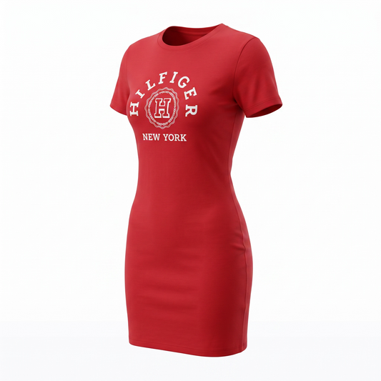 Vestido Tommy H rojo con letras blancas