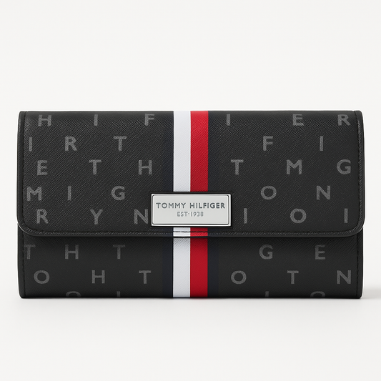 Cartera Tommy H negra, monogram letras