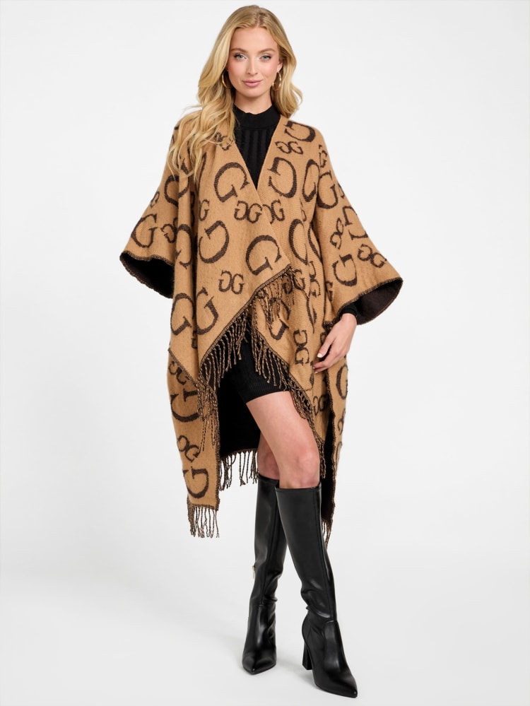 Poncho Guess camel con monogram chocolate