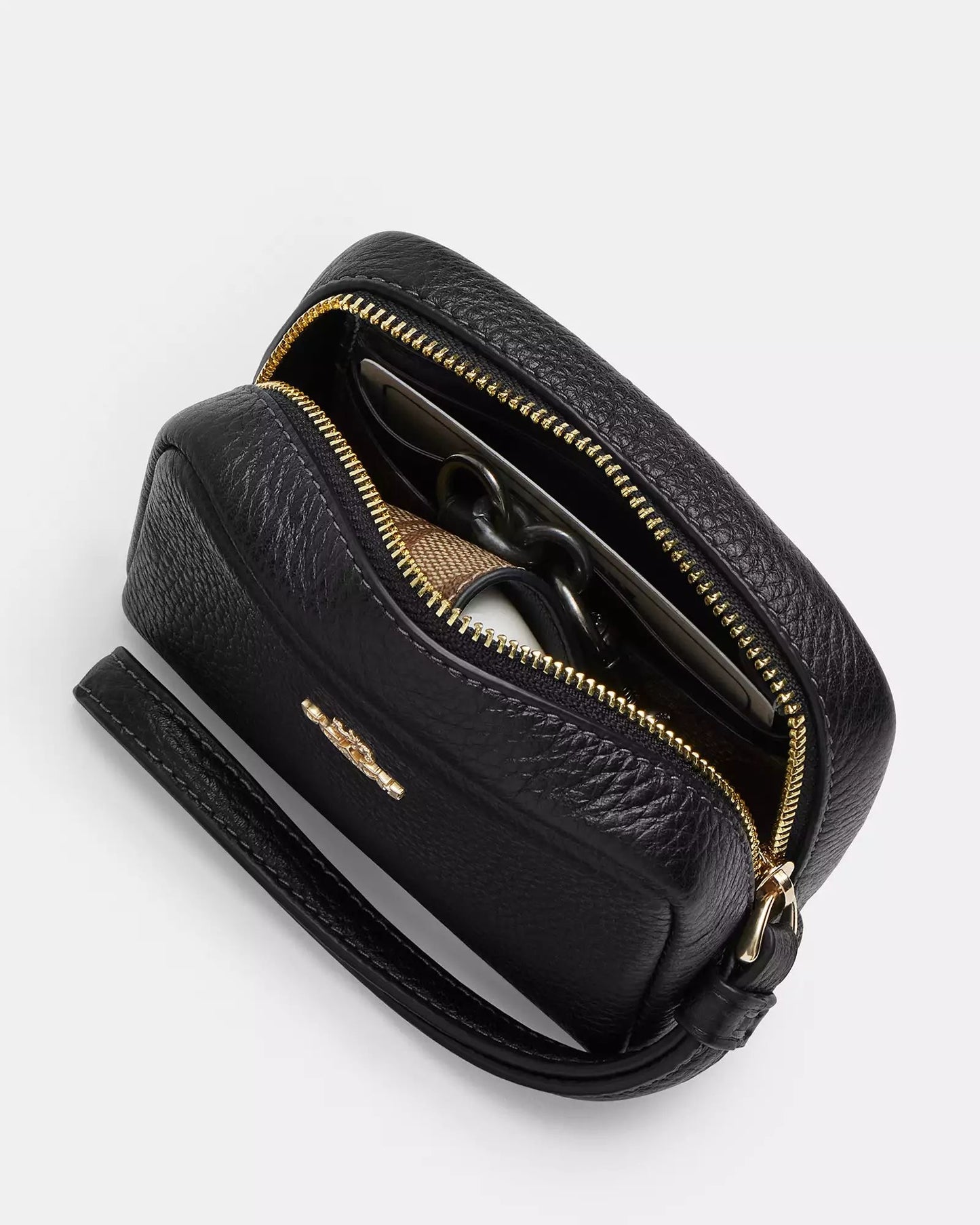 Monedero Coach chocolate/negro con canvas, strap y placa dorada