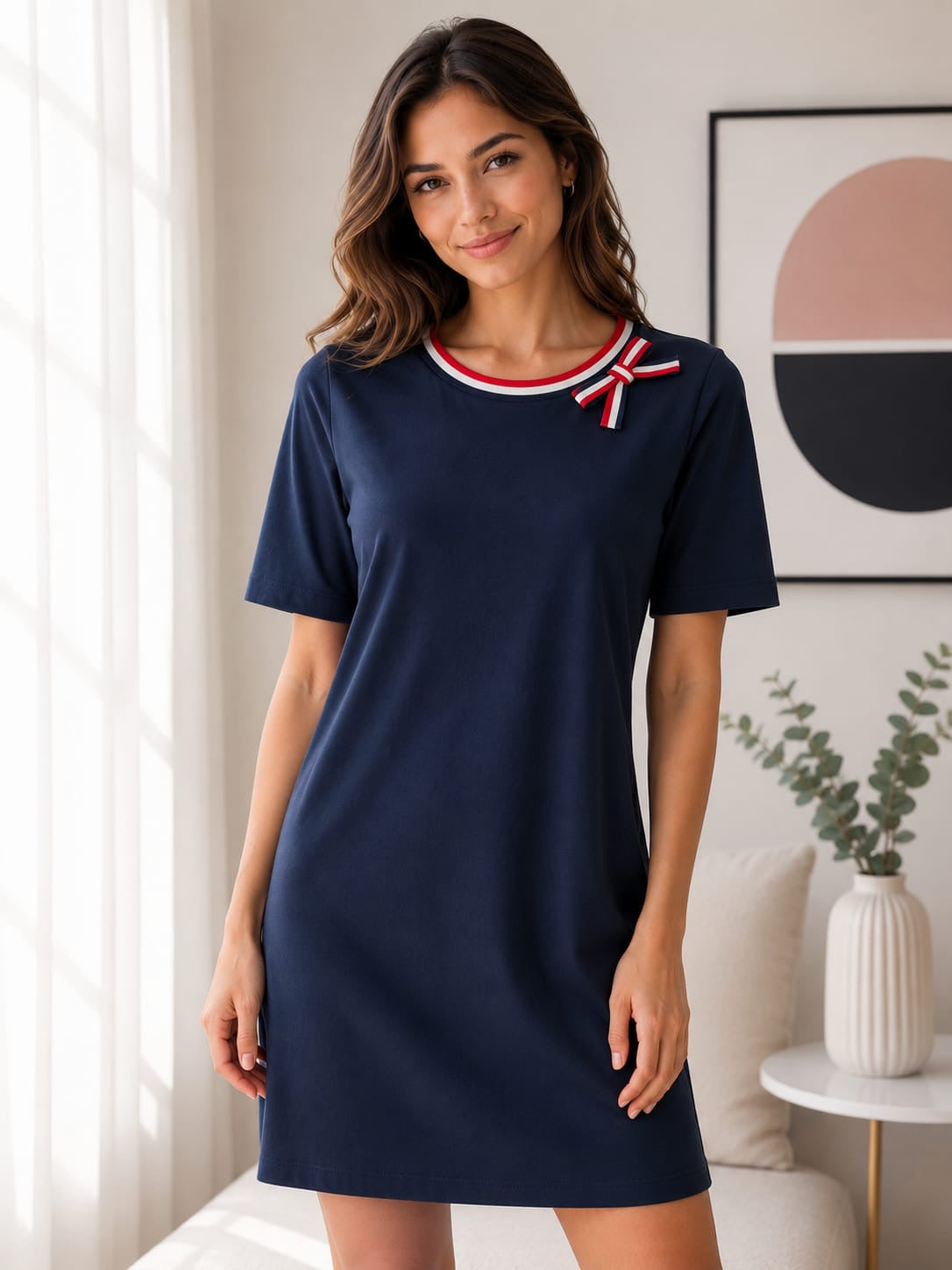 Vestido Tommy H azul marino con moño en el cuello