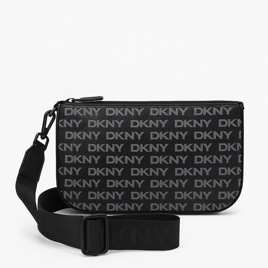 Crossbody DKNY negra con monogram gris