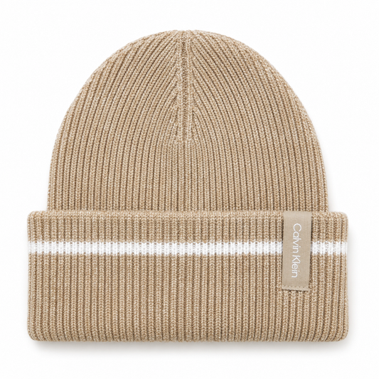 Gorro Calvin K camel con línea beige