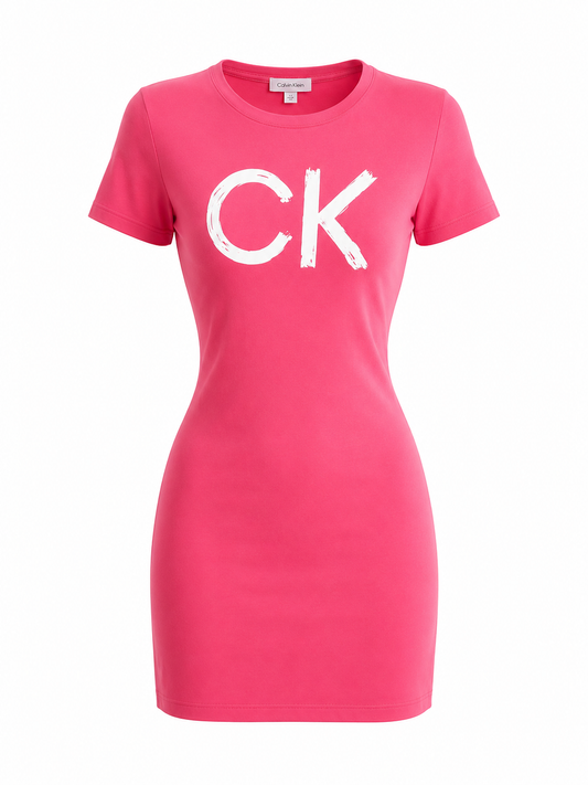 Vestido Calvin k coral con letras beige
