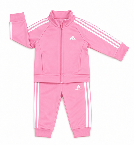 Pants Adidas rosa, líneas y logo en blanco