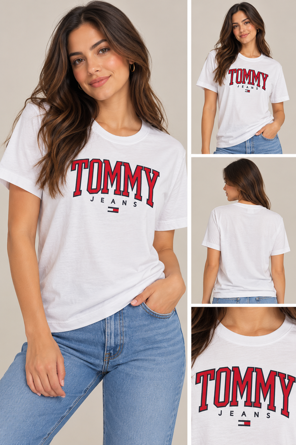 Playera Tommy H blanca letras rojas