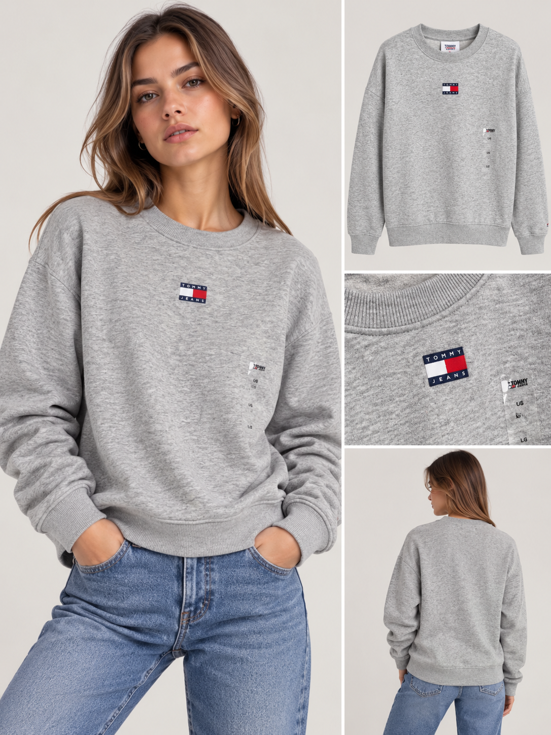 Sudadera Tommy Hilfiger gris jaspeado con banderita
