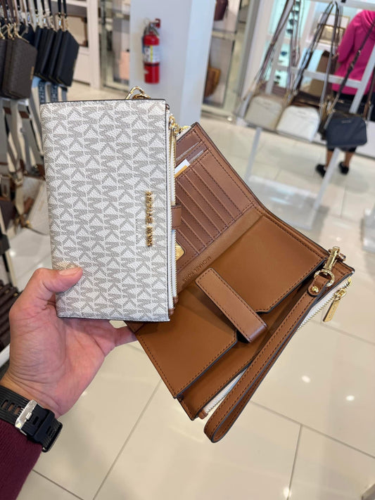 Cartera Michael k vanilla/camel doble cierre