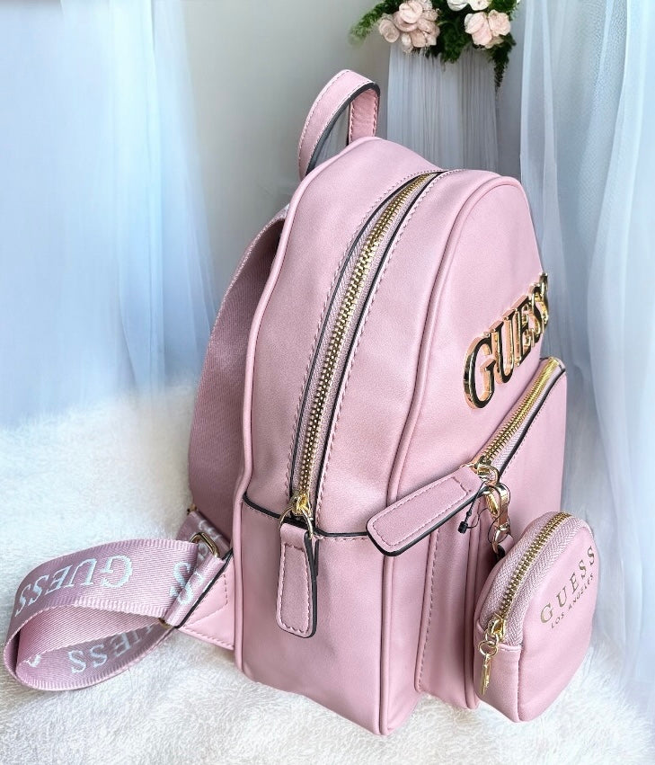 Backpack Guess palo de rosa con placa dorada GUESS