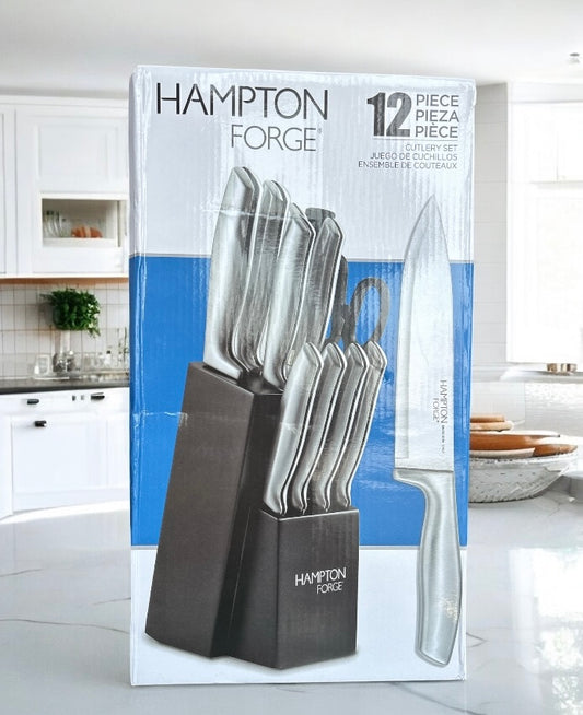Set de chuchillos Hampton Forge plata 12 pzs de acero inoxidable y unas tijeras