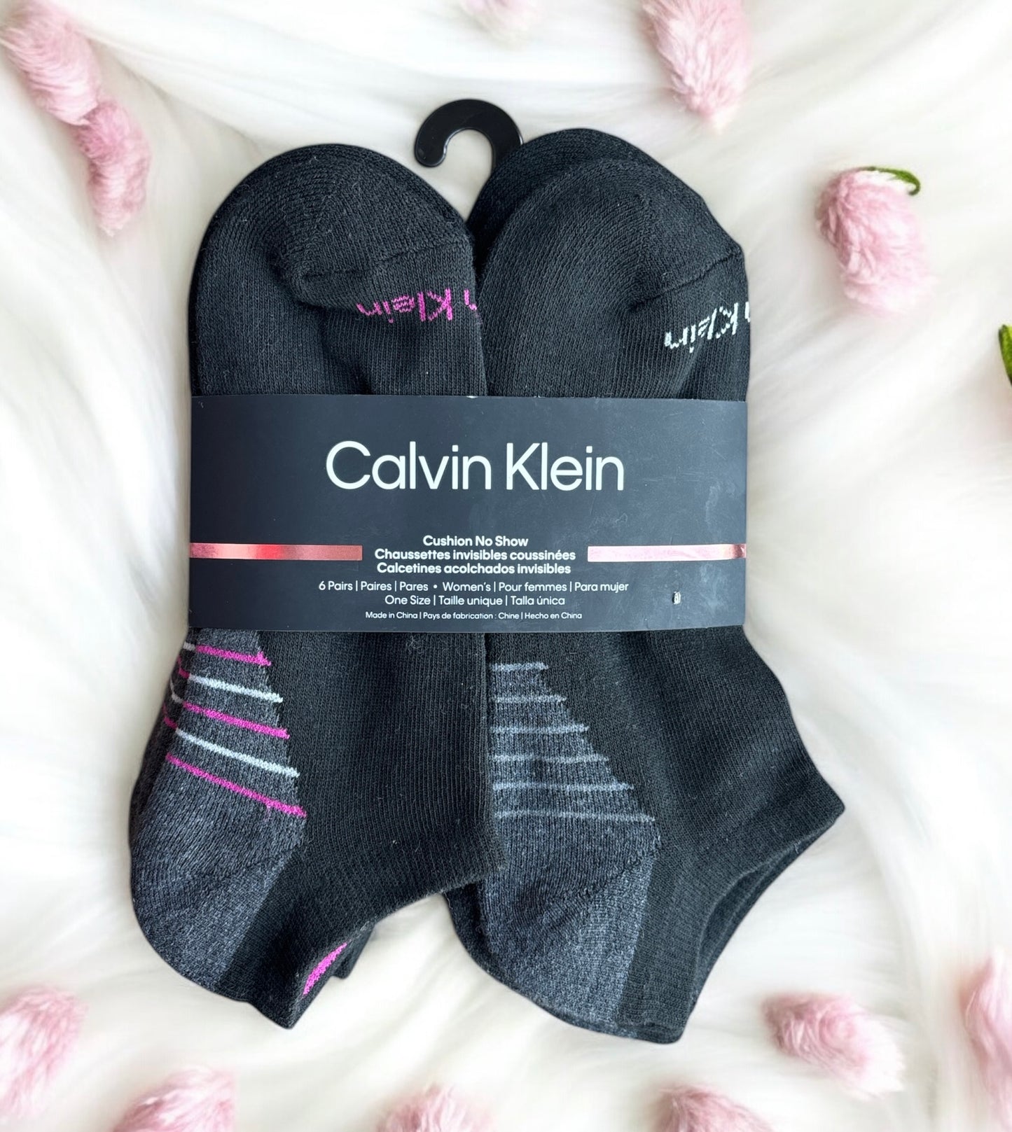 Tines Calvin k negros con detalles rosa, gris y blanco 6 pares