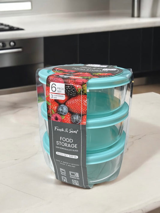 Set de Contenedores Fresh & Seal de Viderio redondos, tapa verde agua 500ml c/u 3 pzs