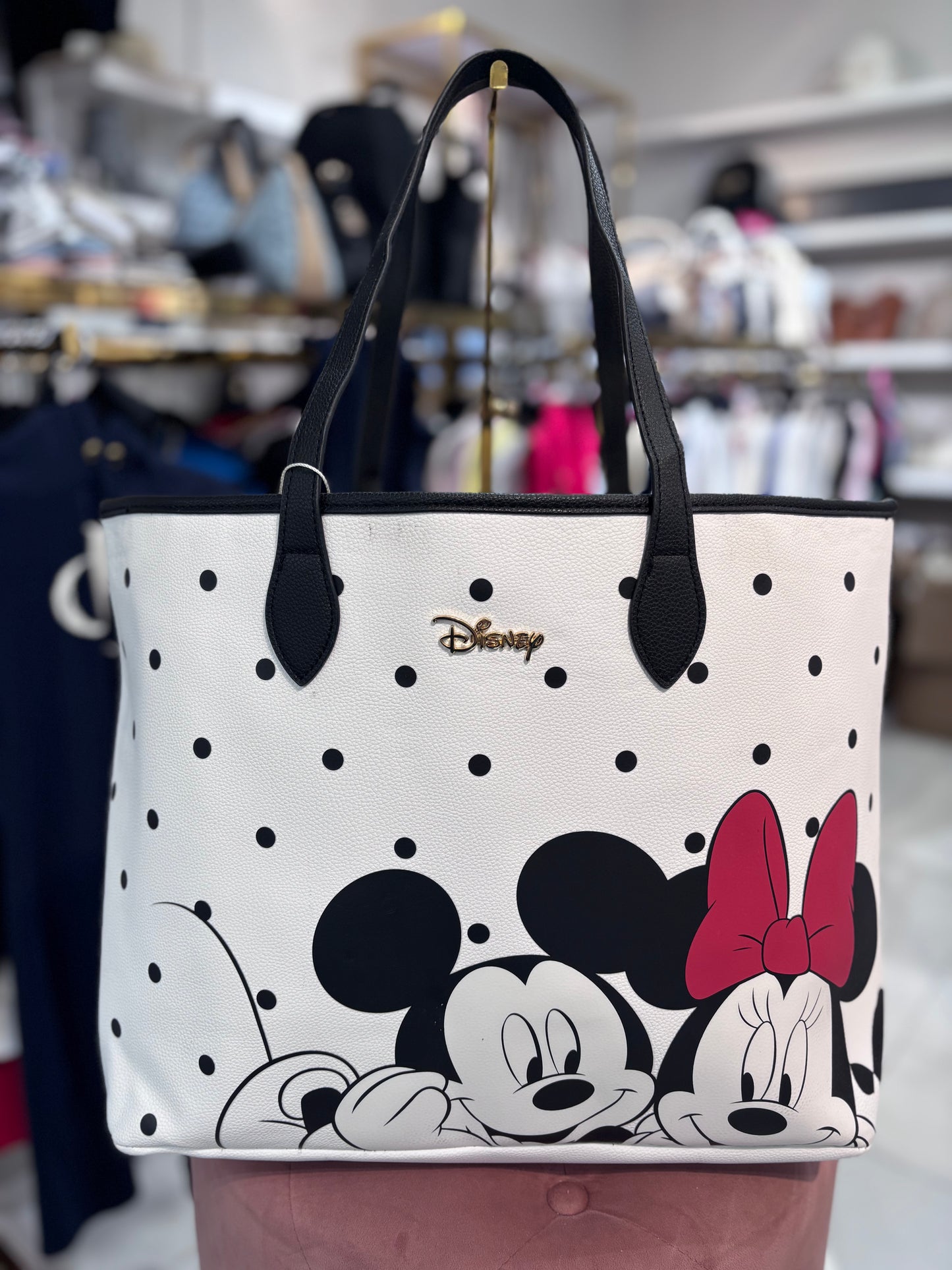 Tote Primark Disney de Minnie y Mickey blanca con lunares negros