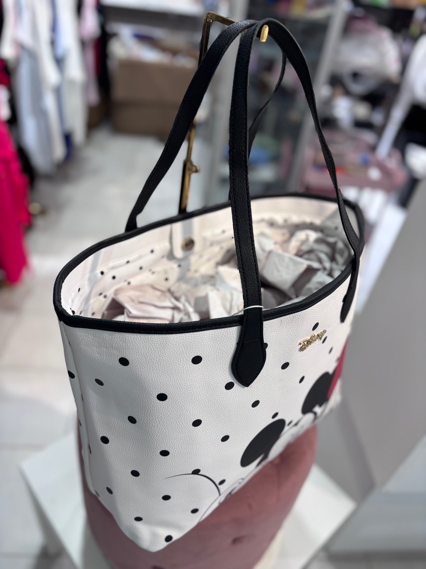 Tote Primark Disney de Minnie y Mickey blanca con lunares negros