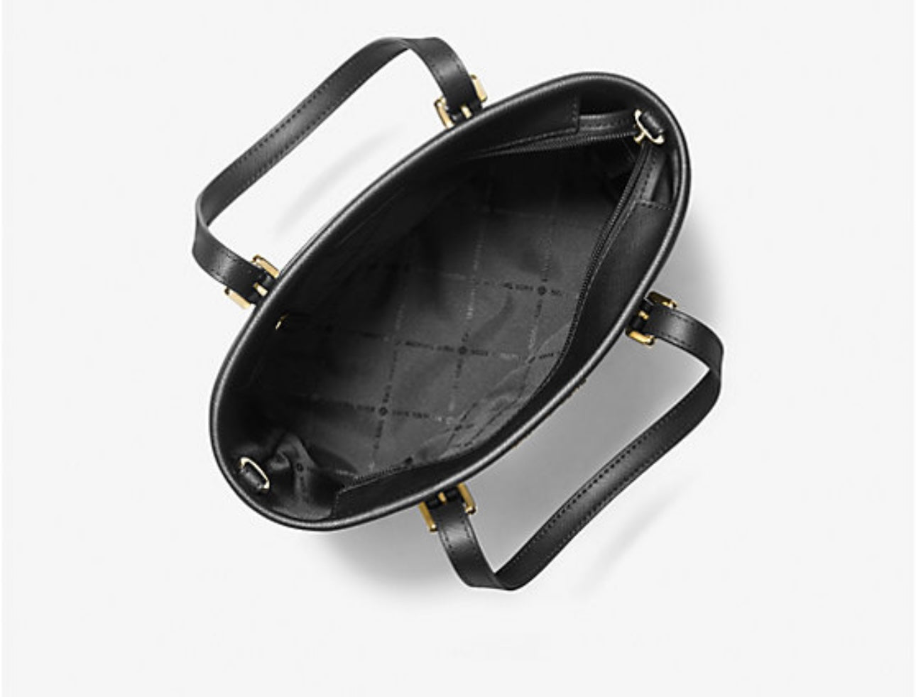 Mini Tote Michael K negra, monogram gris herrajes plateados