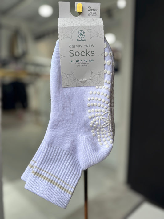 Calcetas con agarre Grippy Crew 3peres blanco, gris y beige
