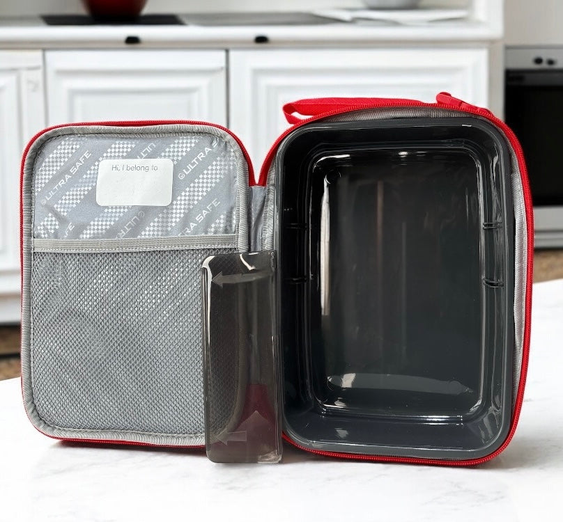 Lonchera Fulon Bag Co. Rosa/roja fresas térmica, forro duro con divisor