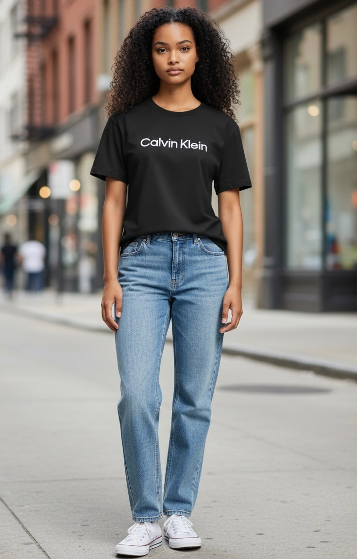 Playera Calvin k negra con letras blancas