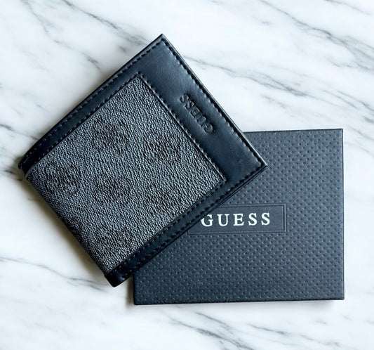 Cartera Guess negra/gris con monogram y logo grabado