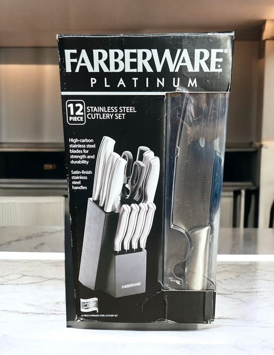 Set de Cuchillos Farberware Platinum plata, con base negra 12 pzs