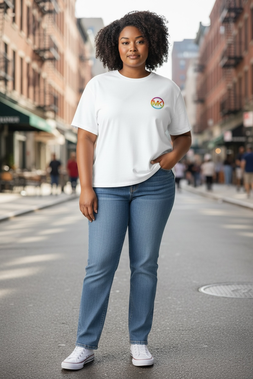 Playera Michael k blanca con logo bordado de colores
