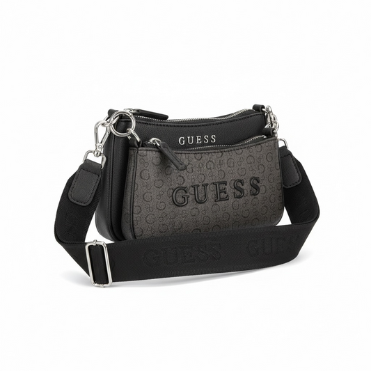 Crossbody Guess negra 2 pz con strap grabado