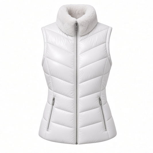 Chaleco Calvin k blanco con peluche en el cuello