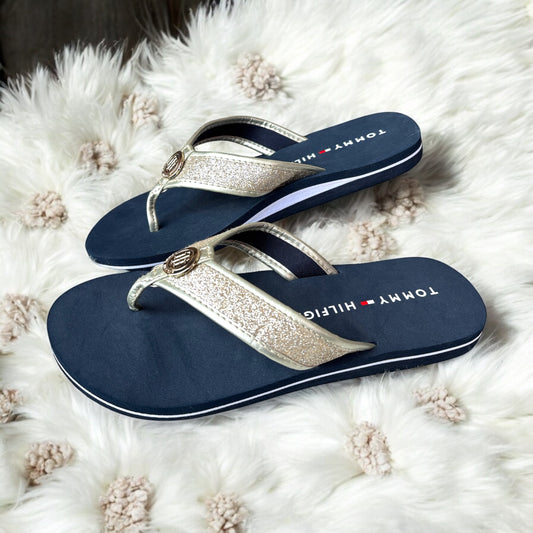 Sandalias Tommy H azul con dorado