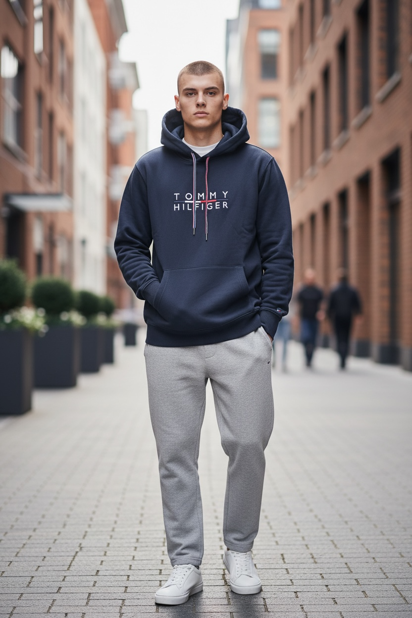 Sudadera Tommy H azul marino letras bordadas para caballero