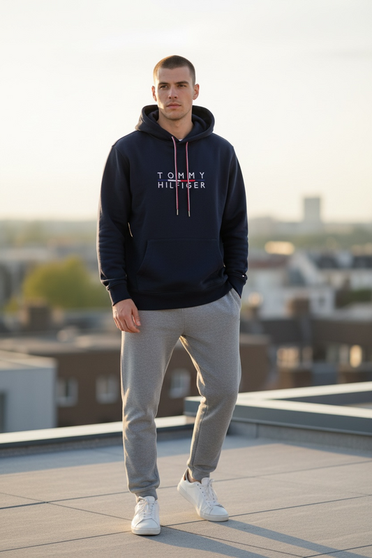 Sudadera Tommy H azul marino letras bordadas para caballero