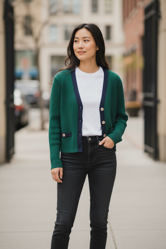 Suéter Tommy H verde/azul marino de botones