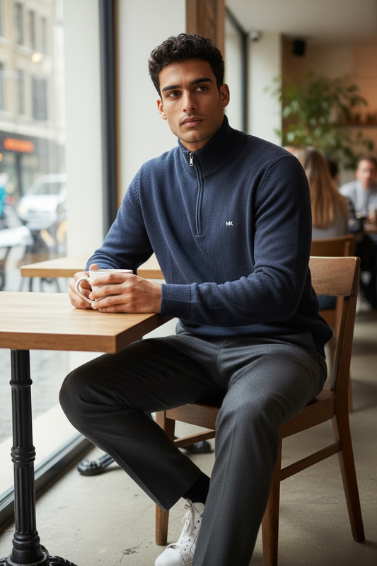 Suéter Michael K azul marino letra bordadas para caballero