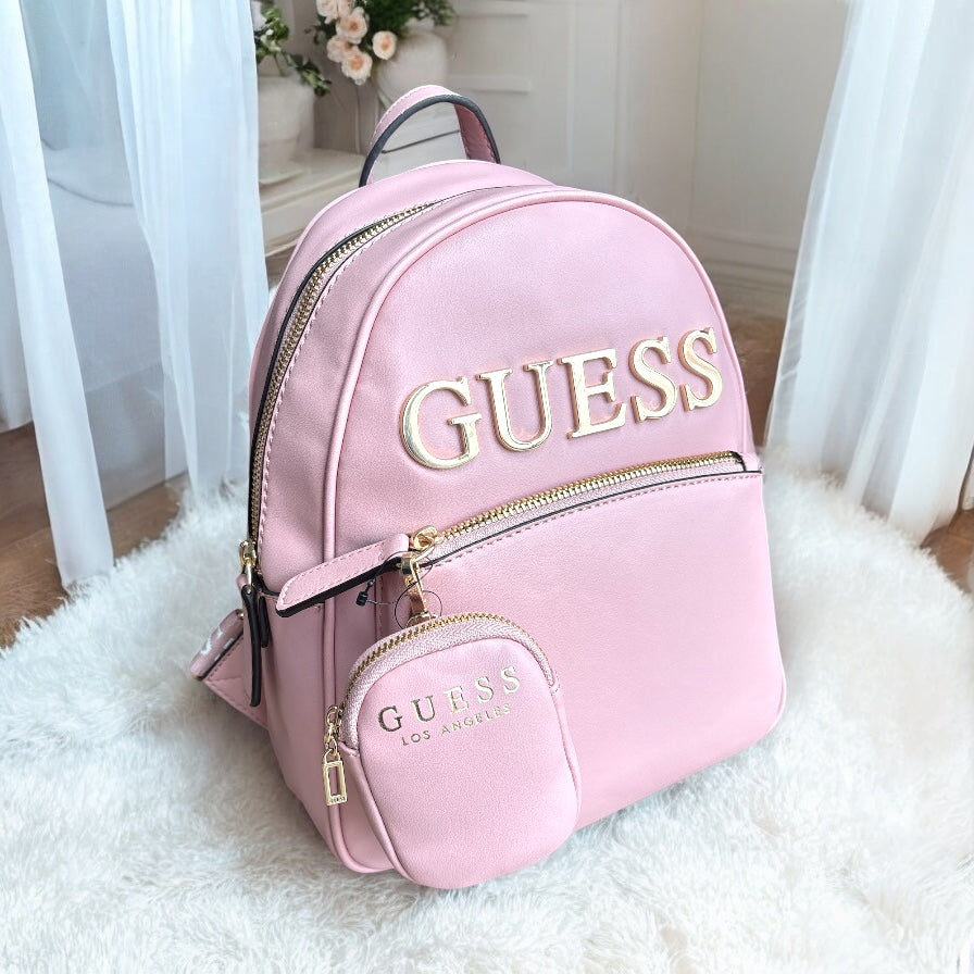 Backpack Guess palo de rosa con placa dorada GUESS